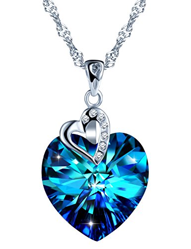 SIXLUO Cristal con Forma de Corazón Colgante de Plata 925" Eternal Love Noble Collar Hecho con Swarovski Elemento para Mujeres, Océano Azul …
