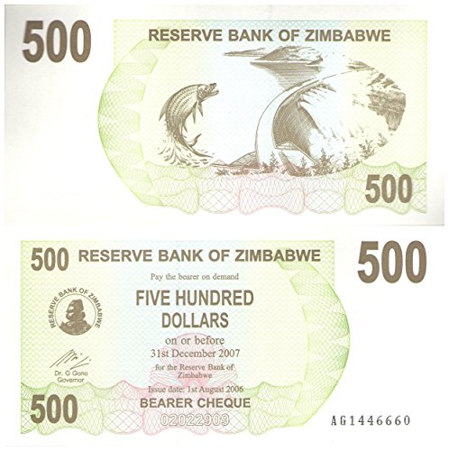 Stampbank 500 dólares de Billetes de colección / Banco de la Reserva de Zimbabwe 2006-2007 / UNC Condición