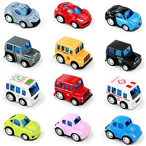 Symiu Coches de Juguetes Vehículos Fricción Cars Miniature Camion Policia 12 Pedazos Regalo para Niños 3 4 5 Años