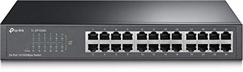 TP-Link TL-SF1024D - Conmutador Fast Ethernet de 24 Puertos (10/100 Mbps, Plug and Play, Metal, Escritorio, Montaje en Bastidor, sin Ventilador, Vida Útil Limitada)