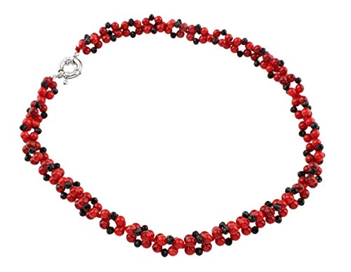 TreasureBay Chunky - Collar de coral rojo natural y cristal negro para mujer