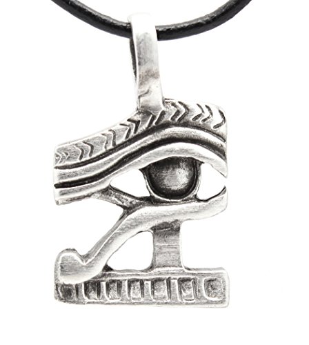 Trilogy Jewelry - Colgante de peltre egipcio de ojo de Horus Ra en collar de cuero