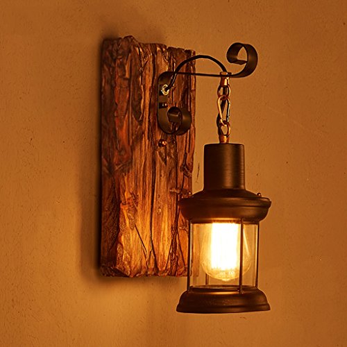 Una buena iluminación American Retro Arte de madera tienda de ropa de la linterna bar restaurante de café de cristal nostálgica dormitorio de la lámpara de pared