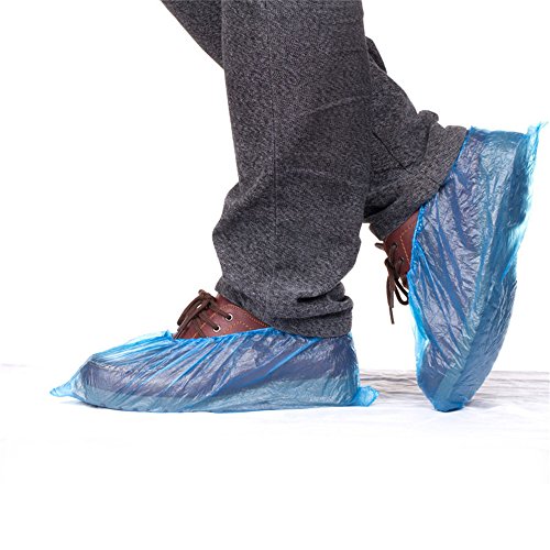 Vanker 100 unidades desechables de plástico azul impermeable al agua Cubre zapatos cubrezapatos cubrezapatos, cubierta