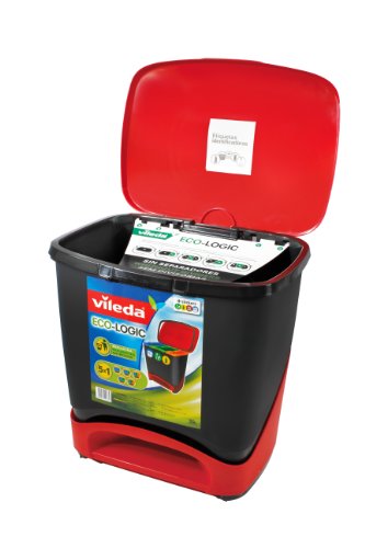 Vileda Cubo Ecologic - Cubo de Basura ecológico Especial para Reciclaje, múltiples Combinaciones, Capacidad de 39 litros, Color Rojo y Negro