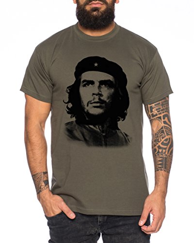 WhyKiki Che Guevara Camiseta de Hombre Cuba Comandante, Farbe2:Khaki;Größe2:XL