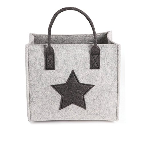 X de laboratorio Estrella Bolsa de la compra Fieltro plástico Shopper Bag bolso cesta de la compra Cesta Chimenea Madera Cesta para la madera gris L: 42*33*23 cm gris claro