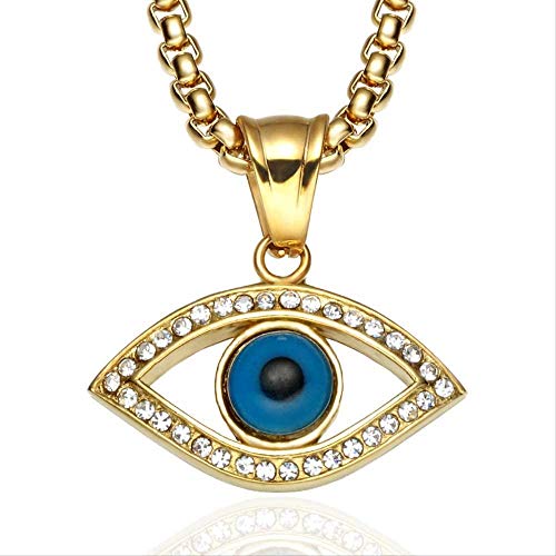 YANCONG Hip Hop Acero Inoxidable Bling Iced out Evil Eye Collares y Colgantes IP Gold Filled Natural Stone Eye Necklace para Hombres Joyería