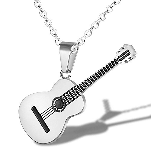 YAZILIND Cadena de Acero de Titanio Collar de la música clásica de la Guitarra Colgante para Hombres Mujeres (Plata)