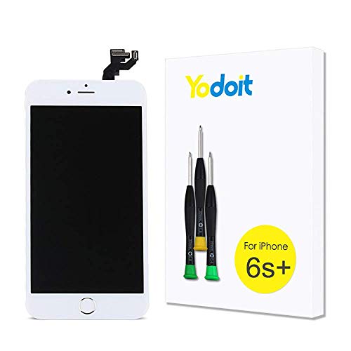 Yodoit Pantalla Completa para iPhone 6s Plus Blanco, 5.5'' Táctil LCD de Repuesto Ensamblaje de Marco Digitalizador con Cámara Frontal, Sensor de proximidad, Altavoz Auricular, Botón de Inicio