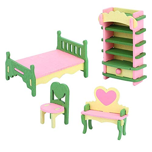 Zerodis Conjunto de Muebles de casa de muñecas de Madera para la Familia, Habitación Infantil en Miniatura Baño Dormitorio Cocina Muebles de casa Modelo Decoración de Casas de muñecas (541Bedroom)