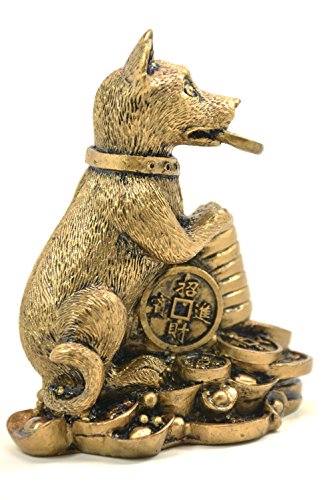 2018 chino año de perro chino horóscopo del zodiaco hecho a mano Golden de perro con dinero moneda soporte figura coleccionable Estatua Escultura