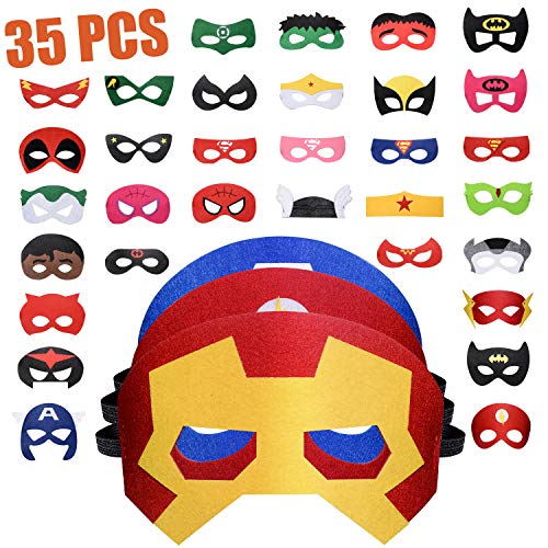35 Piezas Máscaras de Superhéroe, Accesorio de Fiesta Infantil y Adultos, Máscaras de Cosplay de Superhéroe, Suministros de Fiesta de Superhéroes