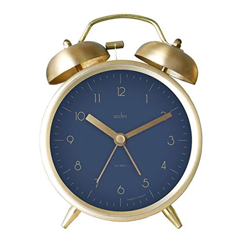 Acctim Axel - Reloj despertador de cuarzo, doble campana, diseño tradicional, latón y medianoche, silencioso, de segunda mano