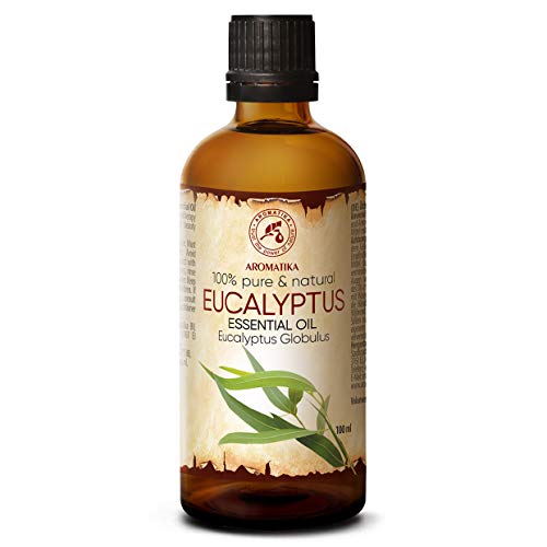 Aceite Esencial Eucalipto 100ml - Eucalyptus Globulus - 100% Puro & Natural - usar para Buen humor - Relax - Mejor para la Belleza - Aromaterapia - Masaje - SPA - Baño - Sauna