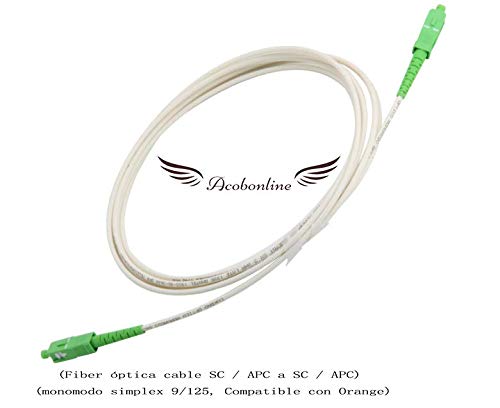 Acobonline Fiber óptica Cable SC/APC a SC/APC monomodo simplex 9/125,Operadores Movistar Jazztel Vodafone Orange Amena Masmovil Yoigo (Blanco 3M)