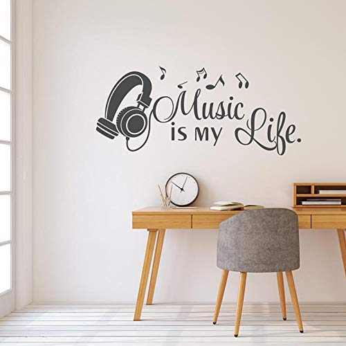 Adhesivo decorativo para pared con texto en inglés "Music is My Life", para pared de auriculares, arte de pared de música, decoración de aula de música, vinilo para habitación de niños y adolescentes