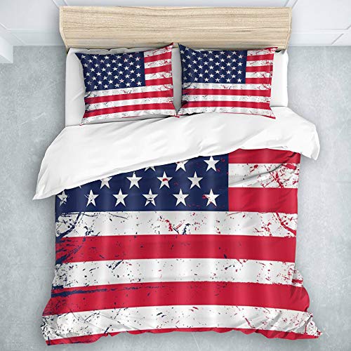 AIMILUX Juego de Funda de edredón y sábanas，Bandera Americana Bandera de Estados Unidos Vintage Día de la Independencia patriótica Día de los caídos，1（140 x 200cm）+2（50x80cm）