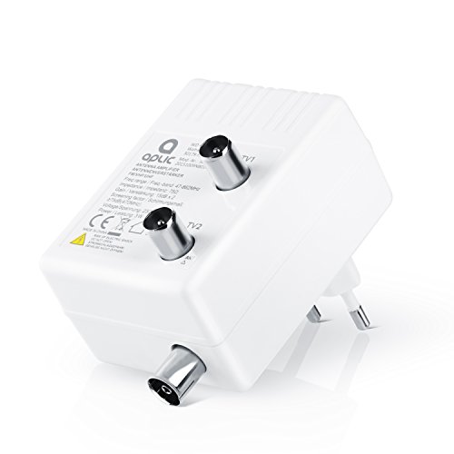 Amplificador de Antena Aplic para Dos aparatos para DVB-T T2 - Amplificador para 2 Dispositivos Amplificador de señal de televisión - Ganancia óptima de la señal de 2× 15 dB