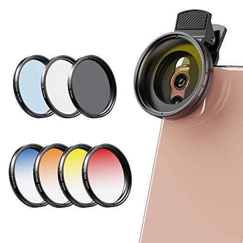Apexel - Kit de filtros de Lente de cámara para teléfonos móviles (Azul, Amarillo, Naranja, Rojo) CPL, ND32 y filtros de Estrella para Nikon Canon Gopro iPhone y Todos los teléfonos