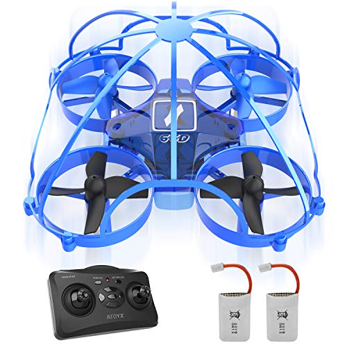 ATOYX Mini Drone para Niños y Principiantes, AT-66D RC Drone Protección de 360 °, Mejor Regalo/Dron de Juguete para Niños , 3D Flips,Una Tecla de Retorno, Modo sin Cabeza, 2 Baterías, Azul