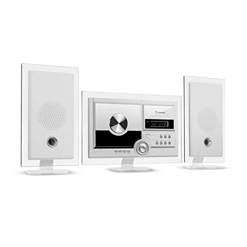 auna Stereo Sonic Dab+ Equipo estéreo - sintonizador de Radio Dab+/FM, Posibilidad de Montaje en una Pared, Interfaz Bluetooth, Puerto USB, Reproductor de CD, Entrada AUX, Mando a Distancia, Blanco