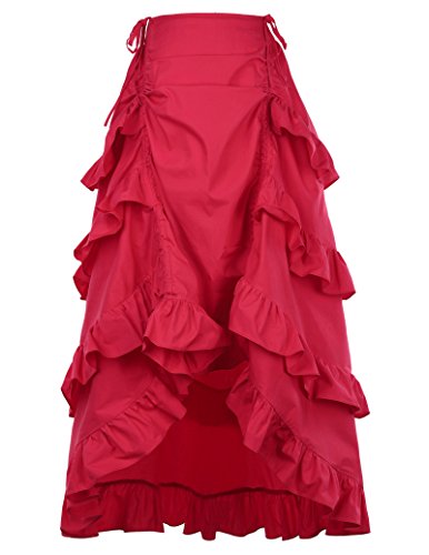 Belle Poque Traje de Steampunk gótico de la Mujer Falda de múltiples Capas de la Vendimia S Rojo