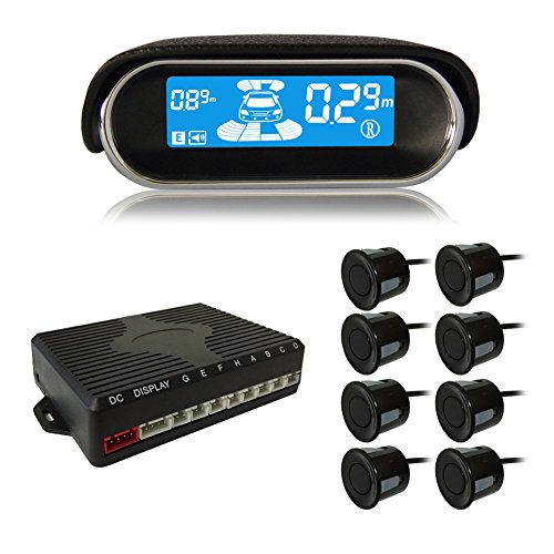 BeneGlow Dual-core Front and Rear LCD Display Car Vehicle Reverse Backup Radar System with Parking Sensors (8 Black Sensors) by BeneGlow