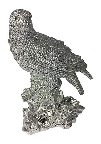 Beyond Figura de águila Porcelana para decoración de casa, Estatua de Animales, Acabado de Plata con Brillantes, 30 cm