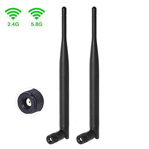 Bingfu Dual Band WiFi 2.4GHz 5GHz 5.8GHz 6dBi MIMO RP-SMA Male Antenna (2-Pack) for WiFi Router Booster Range Extender Gateway Wireless Mini PCI Express PCIE Network Card USB Adapter Security Camera