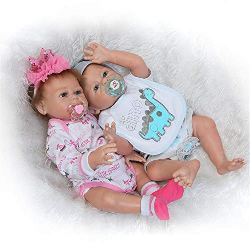 Binxing Toys Muñecas Reborn de Silicona de Cuerpo Completo Gemelas anatómicamente correctas 20 Pulgadas Niño + Niña
