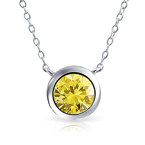 Bling Jewelry 2Ct Simple Amarillo Canario AAA CZ Solitario Collar Colgante Topacio Simulado para Mujer Zirconia Cúbico 925