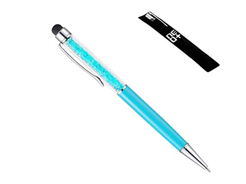 Bolígrafo y lápiz óptico para pantallas táctiles capacitivas 2 en 1 de calidad, diseño con cristales de Swarovski, color azul claro