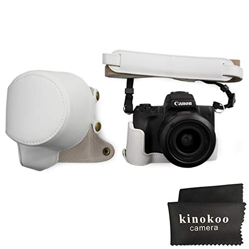 Canon EOS M50, kinokoo Estuche Completo para Canon EOS M50 y Lente de 15-45 mm, Estuche Protector de la Funda de Cuero de la PU (Blanco)