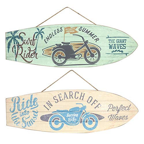 CAPRILO Set de 2 Adornos Pared Decorativos de Madera Tablas Surf Motocicletas. Cuadros y Apliques. Decoración Hogar. Regalos Originales. 20 x 60 x 1 cm.