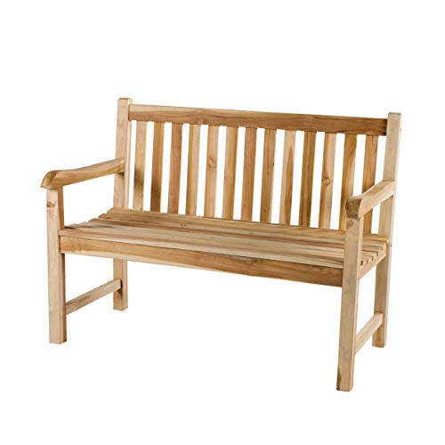 CHICREAT - Banco de dos asientos de madera de teca, banco de jardín de madera de teca con bandeja, aproximadamente 120 cm de ancho