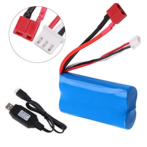 Crazepony-UK 2S Lipo Battery 7.4V 2000mAh Batteria 20C T Plug Connector with USB Battery Charger for RC Car Off Road Truck