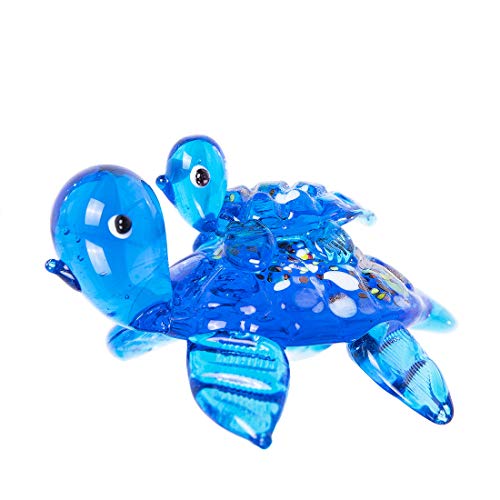 crystalsuncatcher - Figura Decorativa de Cristal de Tortuga Doble, Color Azul