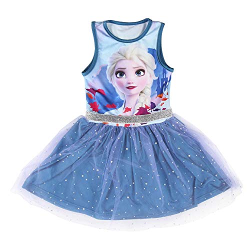 Disney Frozen 2 Vestido para Niñas, Falda Tul Tutú Ballet Brillante 3D, Vestido Manga Corta Princesa Fiesta Cumpleaños, Regalo para Niñas, 2 a 6 Años (4 Años)