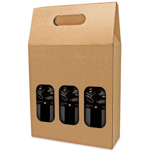 DISOK Lote de 25 Cajas de Cartón con Ventana para 3 Botellas. Estuches de Vino Caja Vino para Bodas, Bautizo, comuniones. No Incluye Botellas.