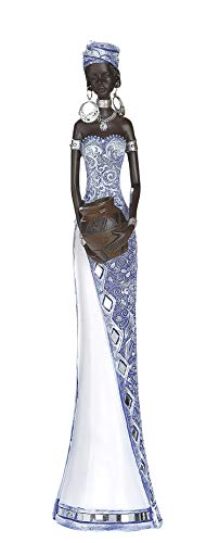Dreamlight Escultura Moderna Deco Figura Mujer Africana Azul/Blanco/marrón en Altura 39 cm  