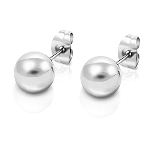 DTP Silver - Pendientes Semental de plata en forma de Esfera/Bola - Plata 925 - Diámetro 8 mm