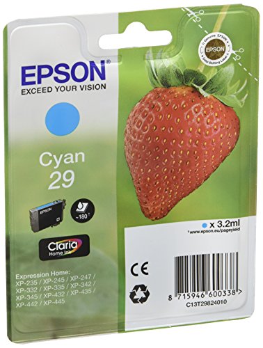 Epson Claria Home 29 -  Cartucho de tinta estándar de 3,2 ml,  paquete estándar, color cian válido para EPSON Expression Home XP-235 / XP-245 / XP-247 / XP-332 / XP-335 / XP-342 / XP-345 / XP-432 / XP-435 / XP-442 / XP-445