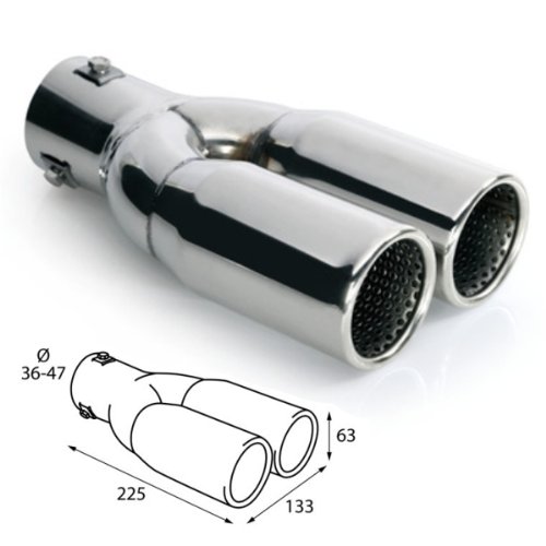ER026 - Tubo de escape doble de acero inoxidable para atornillar, 225x63mm d=36-47mm, 1 unidad