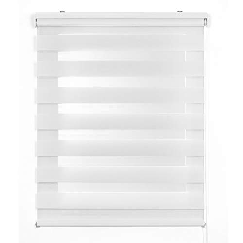 Estor Noche y Día, estor enrollable con doble tejido para ventanas y puertas (180 cm x 180 cm, Blanco)