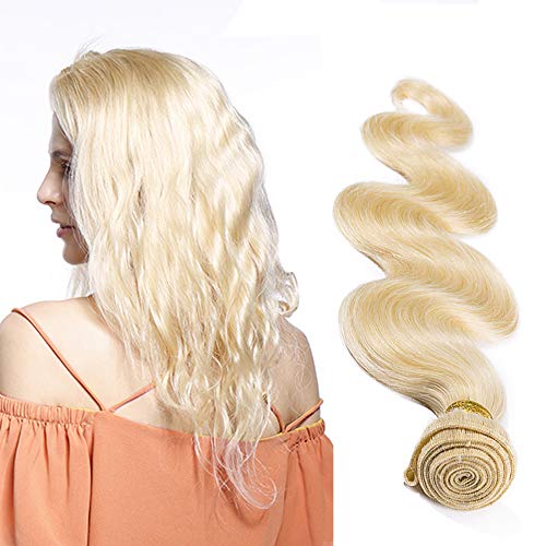 Extensiones de Cabello Natural Cortina Pelo Natural Humano Brasileño Virgen 100% Remy Blonde Human Hair Bundles Rizado Ondulado 14"(35cm,100g,#613 Blanqueador Rubio)