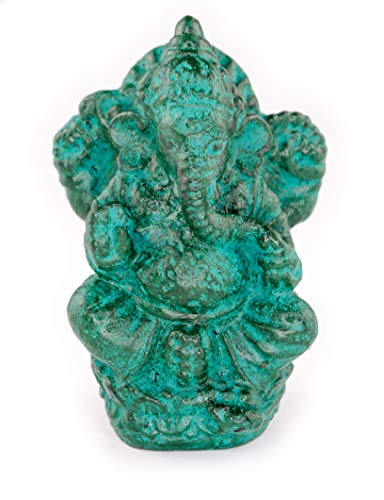 FaHome Escultura Ganesha, Hindu Dios, Piedra, Figura de la Suerte, Estatua de Aprox. 12 cm, diseño de Elefante, Color Verde