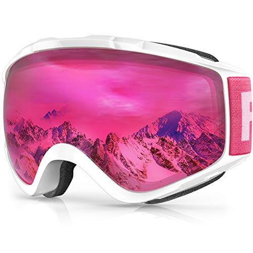 findway Gafas de Esquí,Máscara Gafas Esqui Snowboard Nieve Espejo para Hombre Mujer Adultos Juventud Jóvenes, Anti Niebla Gafas de Esquiar OTG,Protección UV Rosa roja Esférica Lentes