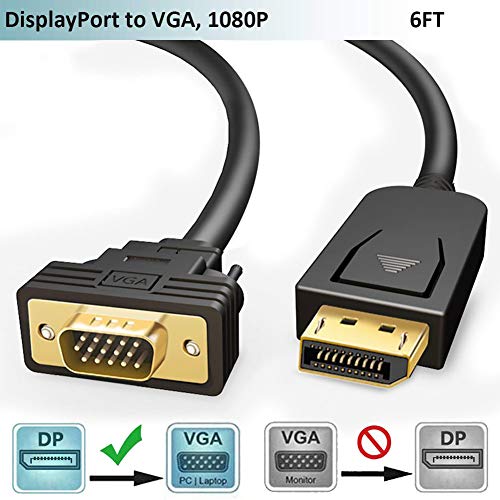 FOINNEX Cable DisplayPort a VGA,Hacer Adaptador DP 1.2 a VGA 1,8m,Cable Display Port in to VGA out Video Adapter 1080P@60Hz para PC,Laptop,Desktop a Monitor,TV,Proyector,Macho a Macho