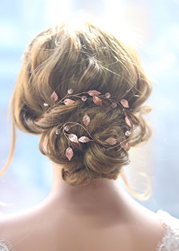 Gracewedding - diadema de pelo largo para novia - color oro rosa - estilo vintage - diadema de cristal - accesorio para boda